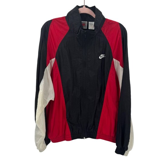 Nike Vintage Grey Tag Windbreaker Jacket Mens Size L Red/Black